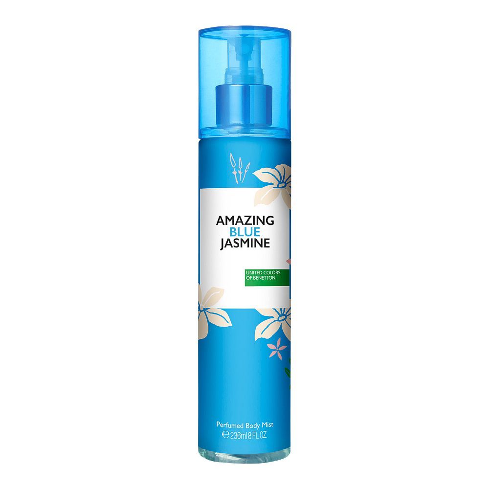 8433982017018-1_125b19a7-af54-44fc-aec9-452028c322a0-999155.jpg Benetton Amazing Blue Jasmine Body Mist 236ML - Image 1